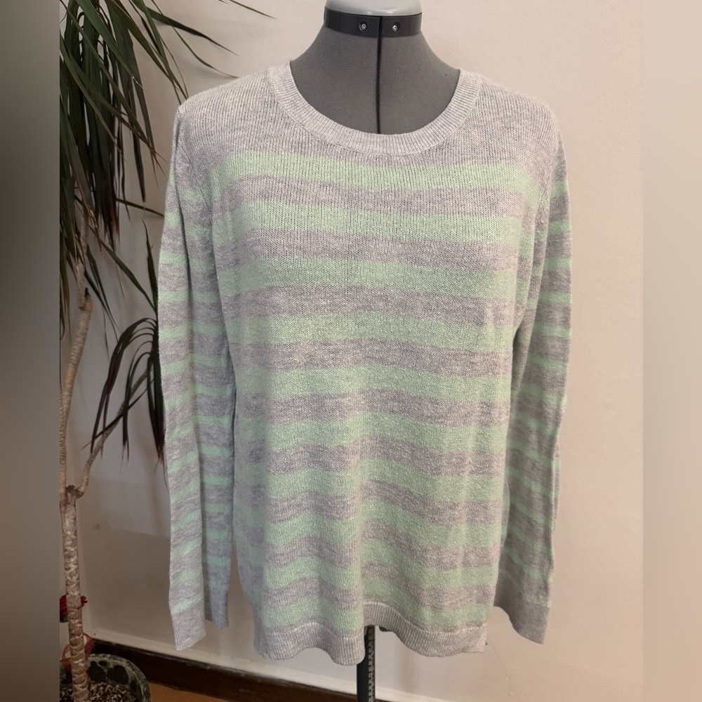Banana Republic Striped Lightweight Knit Sweater | Grey & Mint Green